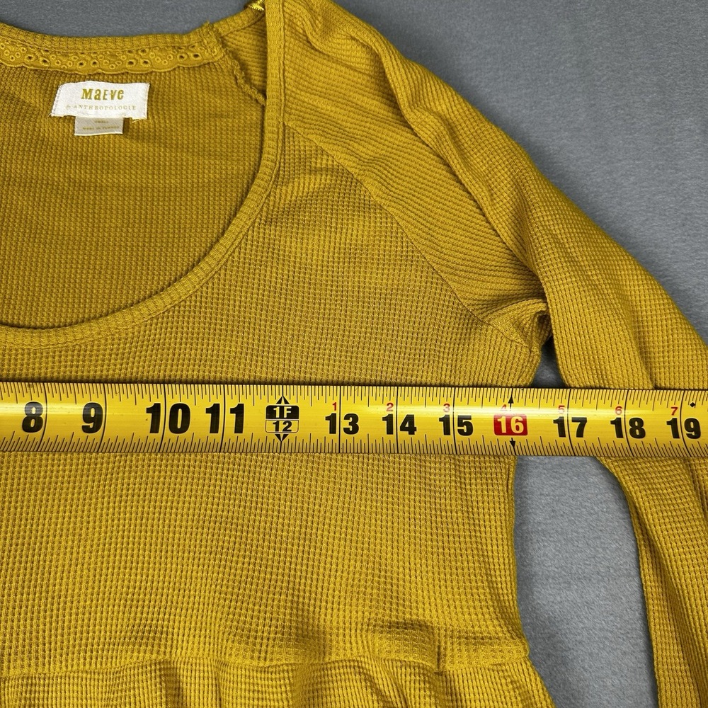 Maeve Anthropologie Waffle Knit Top Womens Small Yellow Excellent Tiered Thermal - Picture 5 of 8